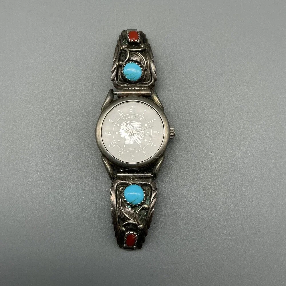 Liberty Womens Watch 23mm Sterling Turquoise Watch Tips Stamped New Batt